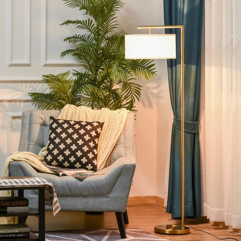 Stehlampe mit Leinenschirm und stabilem runden Fuß für Wohnzimmer, Büro oder Schlafzimmer, 47 x 37 x 153 cm, gold und weiß