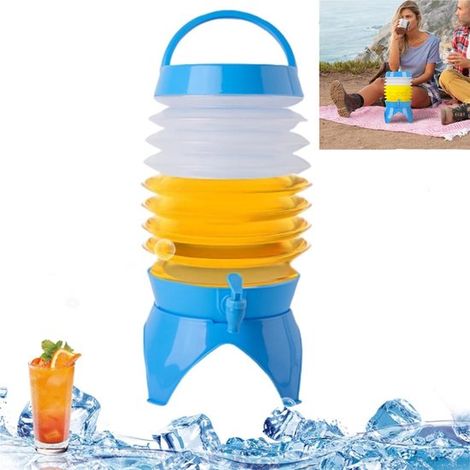 Distributore d'acqua pieghevole da 7,5 litri, distributore di bevande, distributore di succhi con rubinetto e supporto, facile da trasportare e riporre, blu (1/5)