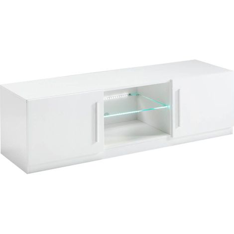 CLARK - Meuble TV 2 Portes Moderne Laqué Blanc avec Leds (1/3)