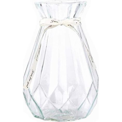 Vase décoratif en verre transparent, vase à fleurs au design géométrique facetté, idéal pour le bureau, la chambre, le salon, la salle à manger ou la décoration intérieure - 15 cm (1/5)