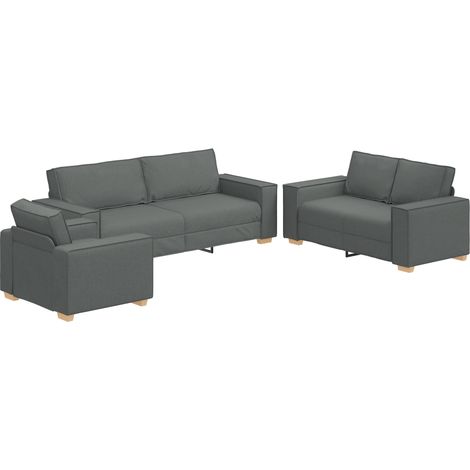 Sofá 3 pcs Gris oscuro 220 x 80 x 84 cm Tejido mezcla de lino vidaXL