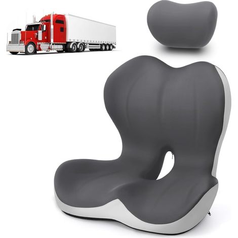 Coussin de Siège Ergonomique avec Appuie-Tête – Mousse à Mémoire pour Soutien Nuque, Dos, Sciatique, Coccyx – Idéal pour Position Assise Prolongée (Noir allongé avec Oreiller de tête) (1/5)