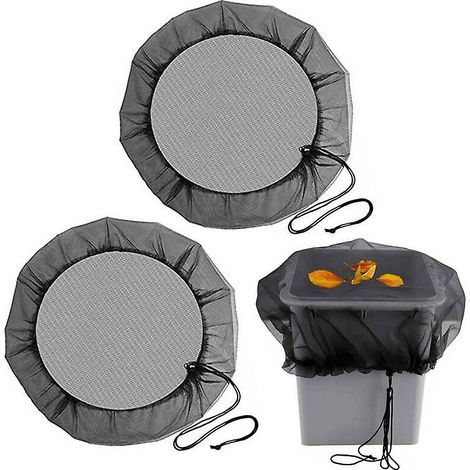 Lot de 2 filets de protection pour récupérateur d'eau de pluie, 95 cm, avec cordon de serrage, anti-poussière, pour protéger des feuilles, des insectes et des moustiques - Noir (1/5)