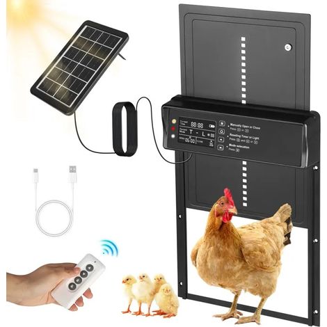 Porte Automatique Poulailler Solaire, Poulailler Automatique,Télécommande,Anti-Pincement Puerta Gallinero Automatica pour Ferme (1/5)