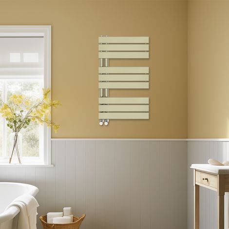 Designer Heated Towel Rail Radiator Modern Bathroom Flat Panel Warmer Rads 824x500mm Brushed Brass