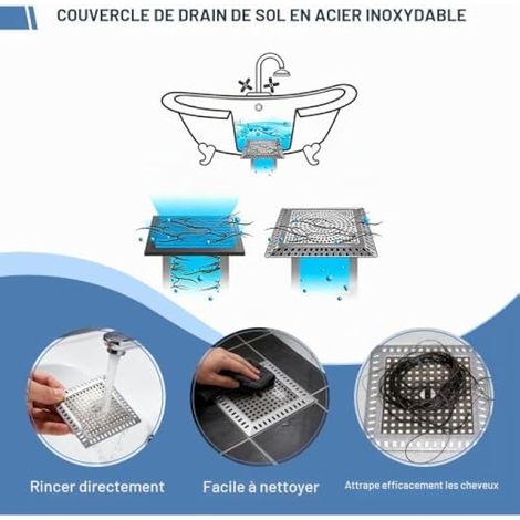 Attrape-cheveux de douche carré en acier inoxydable 12,4 × 12,5 cm (1/3)