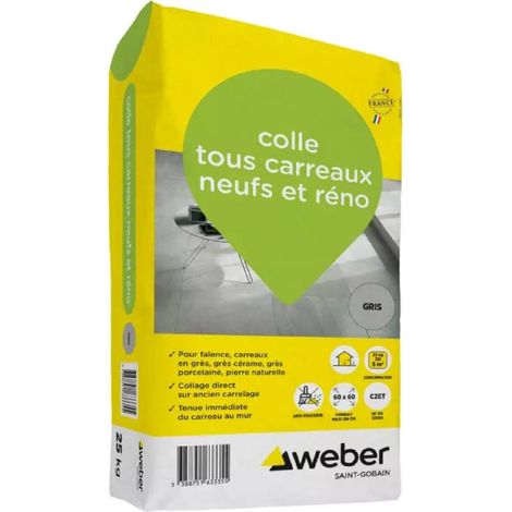 Weber Saint-Gobain Colle tous carreaux pour neufs et rénovation gris 25 kg - pour faïence et grès