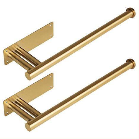 Lot de 2 Porte-Serviettes en Papier Sous Armoire Support Mural Acier Inoxydable Auto-Adhésif ou Percé Doré (1/4)