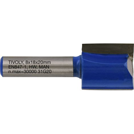 Tivoly • Fraise de Défonceuse à Rainurer Droit • Ø18mm • 2 Lames en Carbure • Tige Ø8mm • Pour Travail du Bois