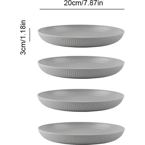 (Gris, 4 pièces) Assiettes légères et incassables en paille de blé, compatibles lave-vaisselle et micro-ondes. (1/5)