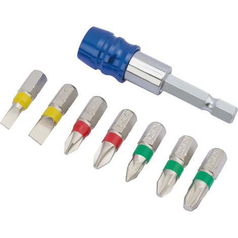 Lot de 8 embouts de tournevis colorés avec support magnétique (1/2)