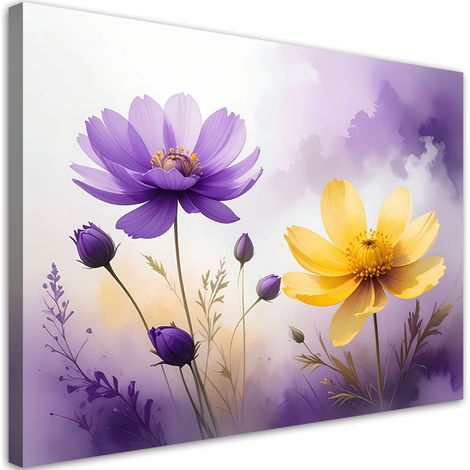 Bild auf Leinwand Lila und gelbe Blumen in leuchtender Aquarellmalerei 30x20 (1/5)
