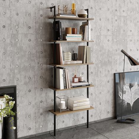 Decorotika Paula 5-Tier Modern Decorative Bookshelf Multifunctional Etager For Living Room Bedroom Kitchen - Noir And Oud (1/4)