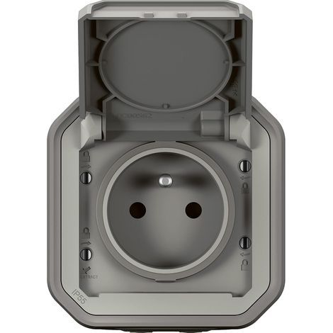 - Prise Etanche IP55 avec Terre Plexo - Prise 2P+T 16A Complète avec Volet - Pour Pose en Apparent - Gris (1/4)