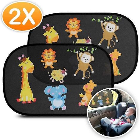 Protection solaire de haute qualité pour enfants en voiture - visière pare-soleil à motifs animaux pour bébés - [2 pièces] auto-adhésive (1/2)