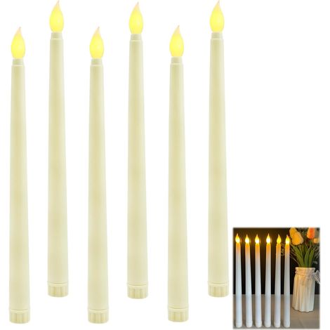 Set di 6 candele a LED con effetto fiamma tremolante, colore avorio, alimentate a batteria, con luce calda e tremolante, perfette come candele decorative finte per matrimoni, Pasqua e feste. (1/5)
