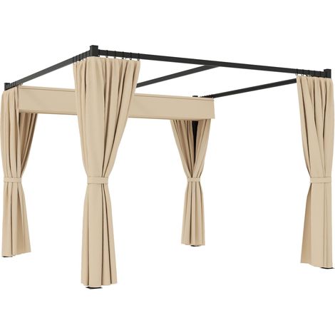 Pergola de jardin avec toit rétractable et auvents, métal et polyester, 300 x 300 x 227 cm, beige, adapté pour l'extérieur (1/5)
