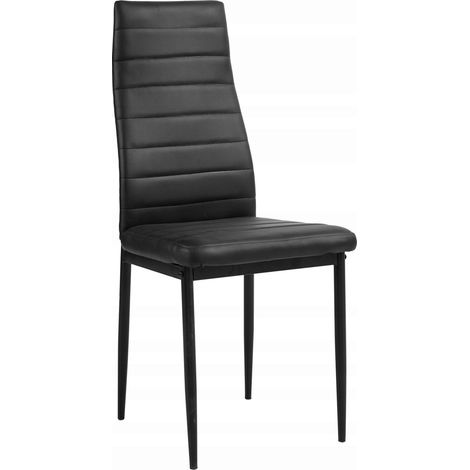 SEDIA IN PELLE NERA, GAMBE IN METALLO NERO, PROFILATA, PER SOGGIORNO, CLASSICA (1/3)
