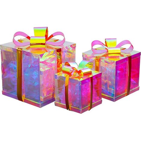 Décorations de Noël saisonnières - Coffret cadeau de Noël pliable en 3 pièces - Décoration lumineuse (1/5)