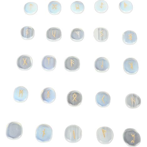 Set aus 25 natürlichen Runensteinen, fein gearbeiteten Meditationssteinen, für Gebet, Wahrsagerei und Heilung (Opal). (1/5)