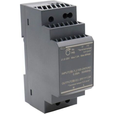 Bloc d'alimentation rail DIN 24V 1,5A 36W – Tension réglable – Protection contre courts-circuits – Plage de température -30 à +70°C (1/4)
