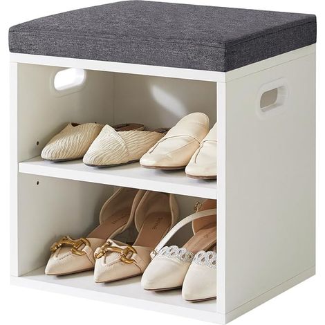 Petit Banc Chaussures Entrée avec Coussin, Blanc HBD028W (1/5)