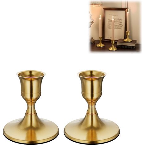 Set di 2 portacandele in metallo dorato dallo stile minimalista, perfetti per una tavola romantica, decorazioni nuziali o per esporre candele. Colore: oro. (1/5)