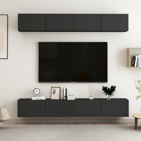 vidaXL TV Cabinets 4 pcs Black 100x30x30 cm Engineered Wood (1/5)