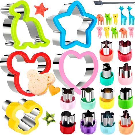 28-delige Kinder Sandwichtrimmer Repen Set, Rvs Vruchtvormige Model met 10 Kinder Vruchtvorken