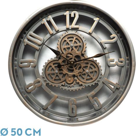 Orologio da parete ALFACAR champagne 50x50x7 cm ingranaggi con movimento