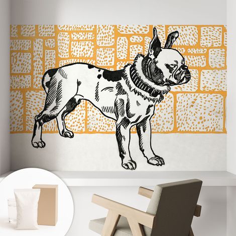 Papier peint intissé décoratif pour salon chambre et cuisine Facile à poser avec colle Chien rétro 104x70 cm (1/5)