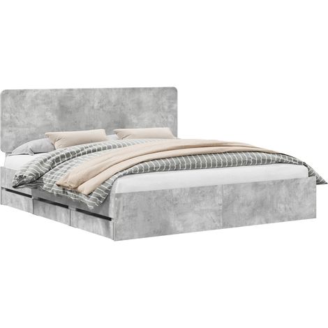 Bed Frame with Drawer Concrete Grey 200 x 200 cm Engineer Wood vidaXL (1/5)