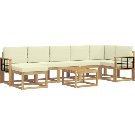 Set di divani da esterno 8 pcs Bianco e Crema Poliestere vidaXL