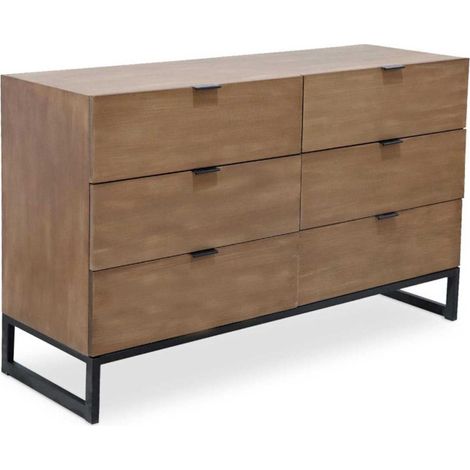 Commode 6 Tiroirs "Bolta" 120cm Chêne Clair (1/5)