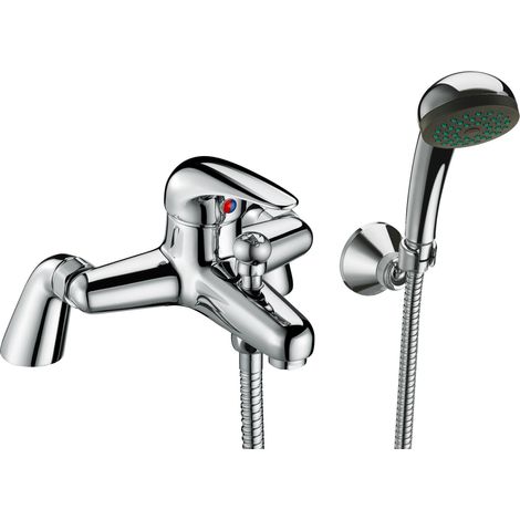 Single Lever Deck Mounted Bath Shower Mixer Tap with Shower Kit - Chrome (1/5)