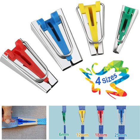 Bias Tape Maker - 6 mm 12 mm 18 mm 25 mm - Stainless Steel - For Sewing Quilting Binding - Set Of 4 (1/5)