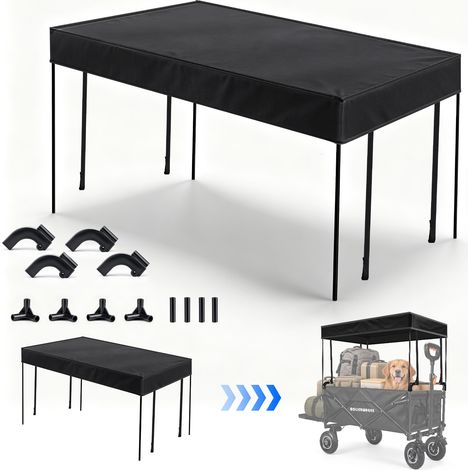 Auvent Pare-soleil pour Chariot de Camping Accessoire Chariot Tissu Oxford 600D Protection UV Anti-pluie Isolant Thermique Démontable Montage Sans Outil Peu Encombrant Après Pliage Pique-nique Noir (1/3)