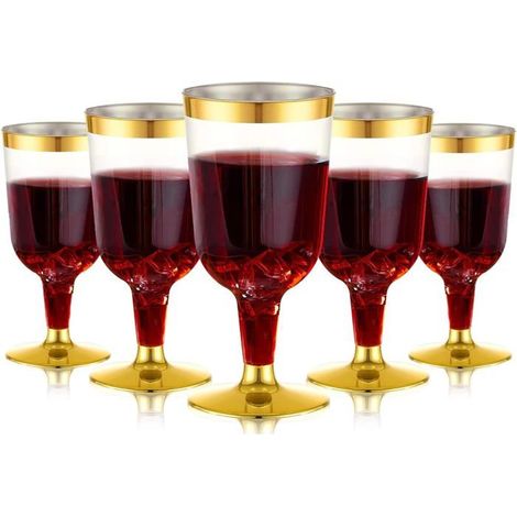 30 Pièces Verres à Dégustation de Vin Plastique en Dorés, 170ml Réutilisables pour Fête à Tige,Boissons Whisky Champagne(13,4x6,5cm) (1/5)