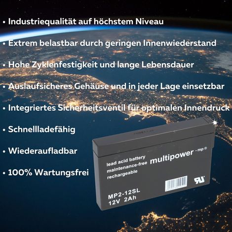Multipower Blei-Akku MP2-12SL Pb 12V / 2,0Ah (1/5)