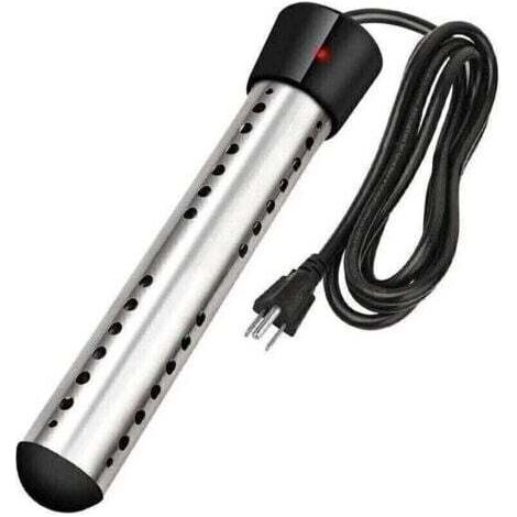 Un chauffe-eau de plongée rapide noir 1500W avec couvercle de protection en acier inoxydable indicateur de température, adapté pour baignoire à eau chaude, piscine gonflable, baignoire, seau en bois,