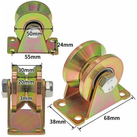 2 Pcs Roue gorge V, roues pour portail coulissant 50mm, roues en acier avec rainure en V, pour portail coulissant,capacité de charge 270kg par roulette