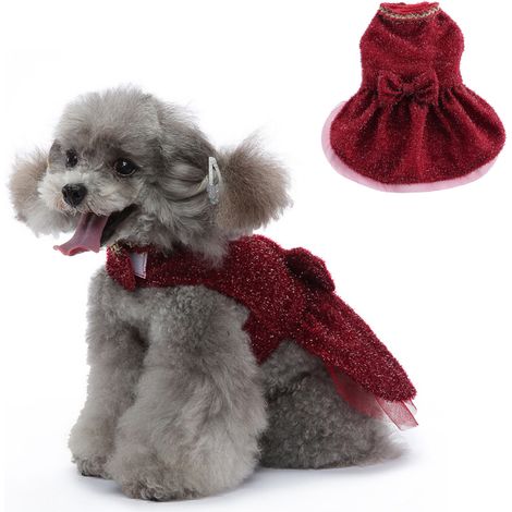 1 robe pour chien et chat, rouge, en polyester, avec nœud papillon, pour Noël mariage anniversaire déguisement (1/5)