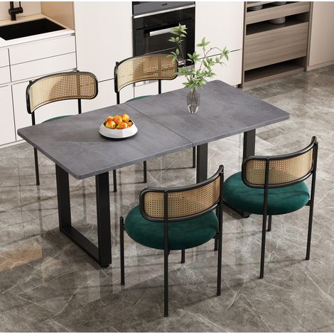 chaise salle a manger velours vert rattan lot 4 metal OKMYHOME (1/5)