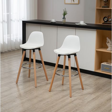 Tabourets de bar x2 38,5x42,5x91 cm en bois et simili cuir blanc, moderne pour cuisine FloraGrace (1/5)