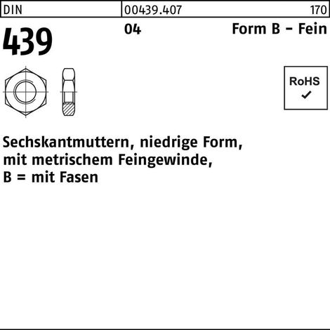DIN 439-B/ISO 8675 Sechskantmutter M 36 x 1,5 Stahl blank 10 Stk