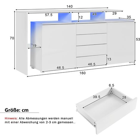 MEUBLIV TV-Schrank 160x35x70 cm Weiß – USB-LED und Stauraum, ohne Matratze (1/5)