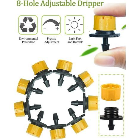 Kalolary 200Pcs 1/4" Goutteur Irrigation, Goutteurs réglables d'irrigation arrosage Goutte à Goutte pour Plante Jardin Serre Potager Gazon, Jaune (1/4)
