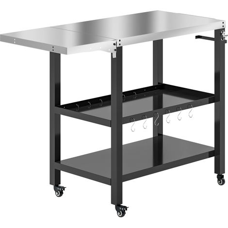 Chariot de jardin avec plateau et étagères latérales pliables 116x50x86 cm Noir