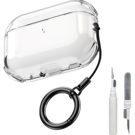 Custodia Hontaog compatibile con AirPods Pro 3, in TPU trasparente, antiurto, anti-ingiallimento, con kit di pulizia 3 in 1, cinturino da polso e ricarica wireless. (1/5)