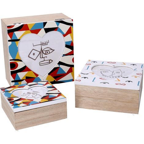 Scatola legno 1-3 multicolor quadro cm 18x18h9